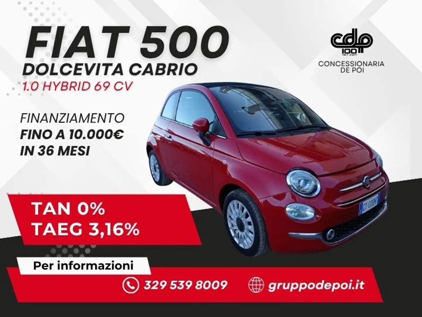 Fiat 500C 500 C 1.0 Hybrid Dolcevita Rosso - 1