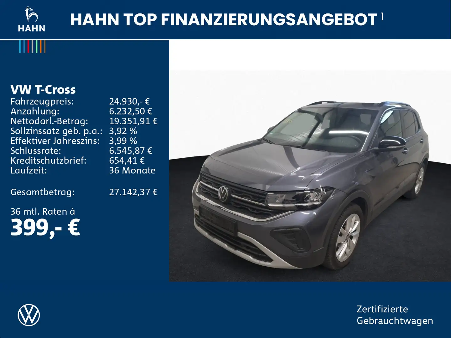 Volkswagen T-Cross 1.0TSI DSG Goal ACC AHK LED Navi PDC SHZ Grau - 2