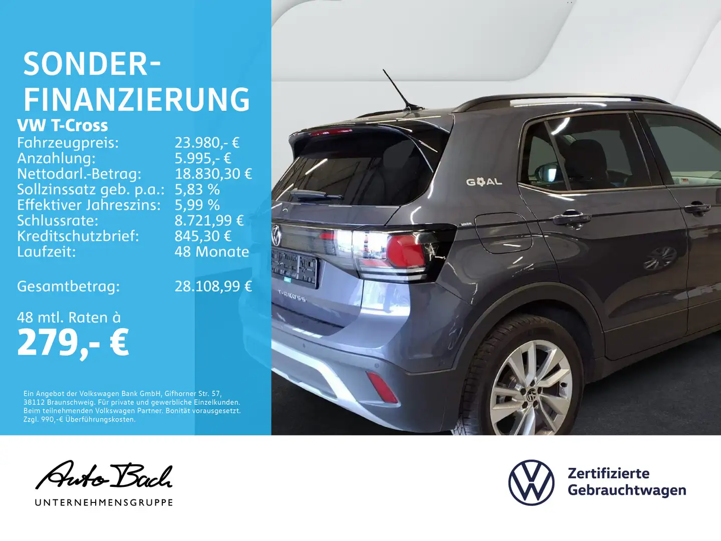 Volkswagen T-Cross Life 1.0TSI DSG Navi LED ACC CarPlay AHK Grau - 2