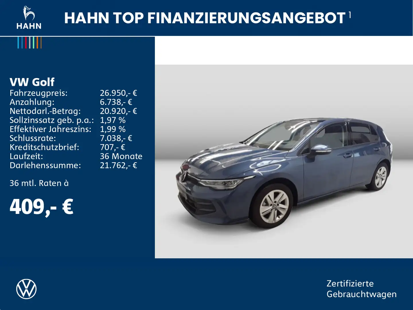 Volkswagen Golf VIII 1.5eTSI DSG Life LED NAVI PANO ACC PDC Bleu - 2