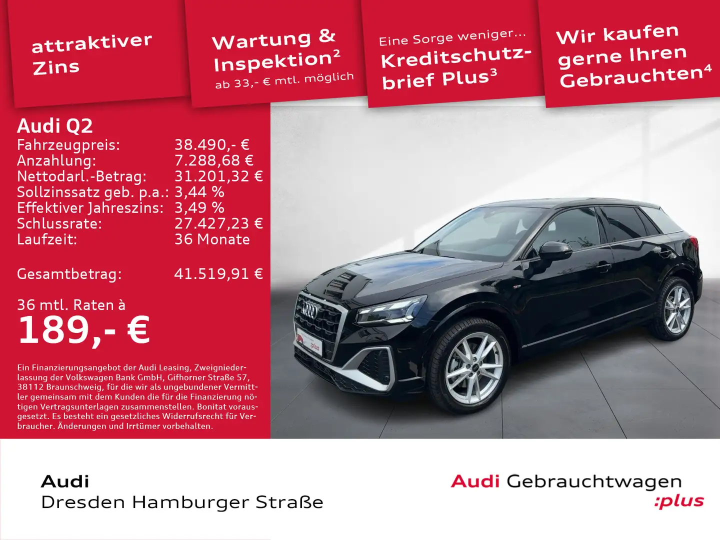 Audi Q2 40 TFSI S line quattro Matrix Navi S tronic Schwarz - 1
