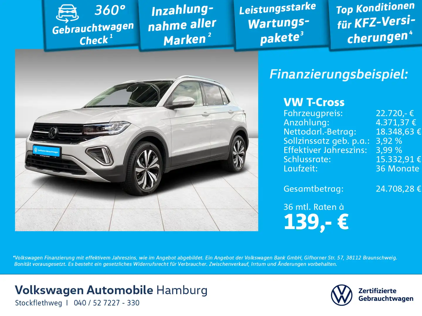 Volkswagen T-Cross 1.0 TSI Style DSG Navi Sitzhzg CarPlay Grau - 1