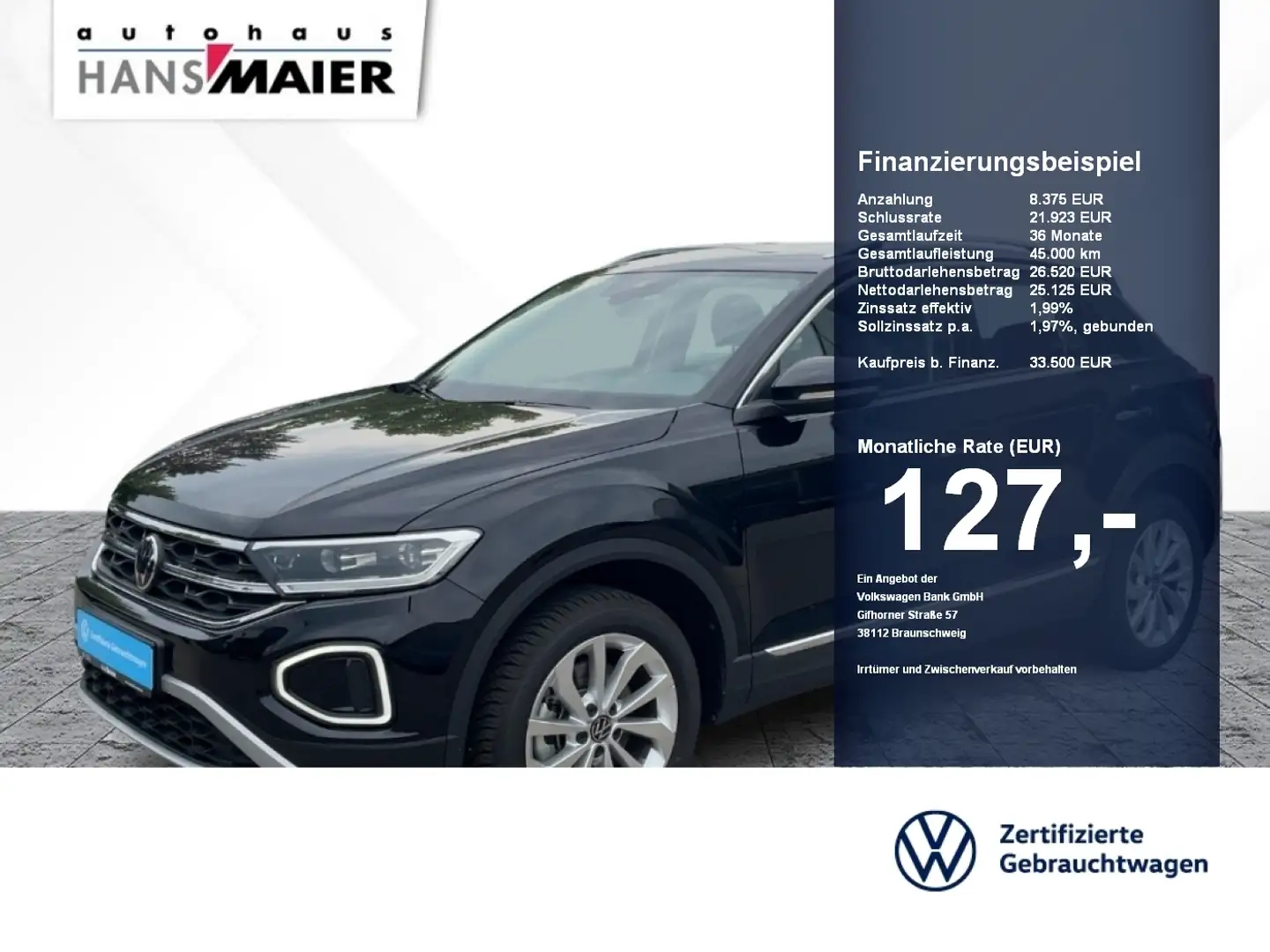 Volkswagen T-Roc Style TDI DSG Navi DCC LED GJR Kamera ACC Schwarz - 1