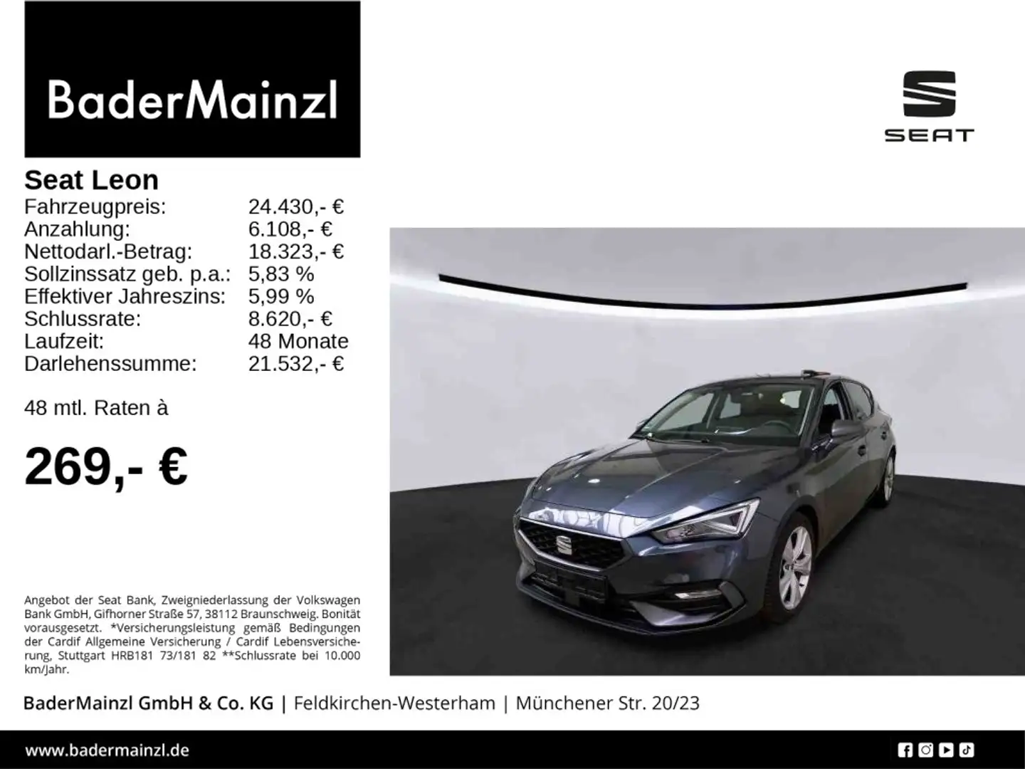 SEAT Leon 1.5 TSI FR-Line Navi Kamera LED ACC Keyless Grau - 1