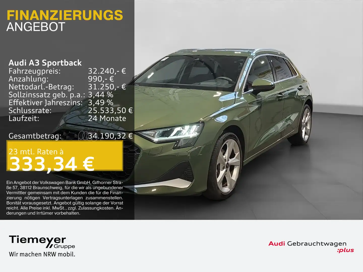 Audi A3 30 TFSI ADVANCED LM18 NAVI+ SONOS K Grün - 1