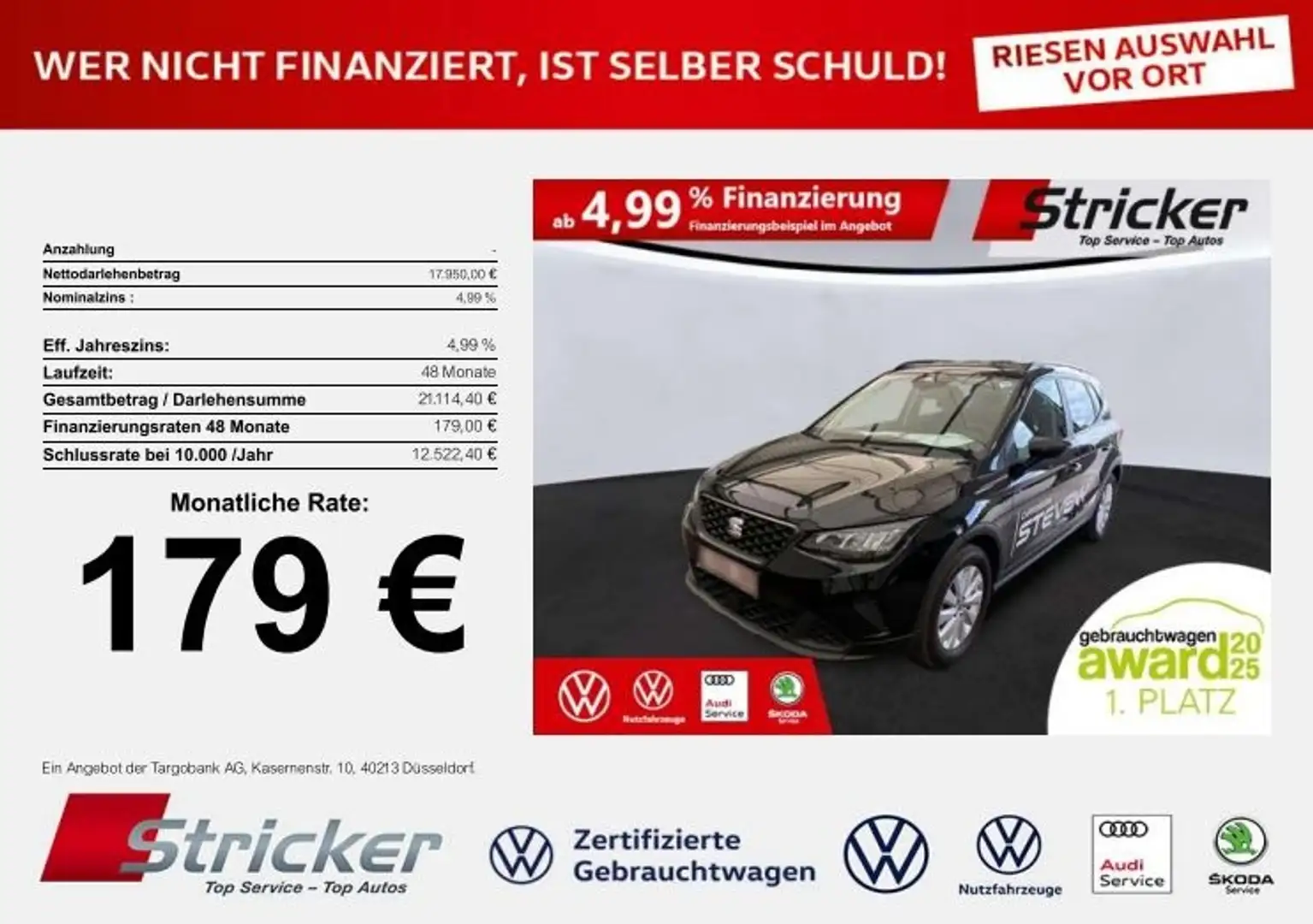 SEAT Arona Style 1.0TSI 179,-ohne Anzahlung Sitzheizung Schwarz - 2