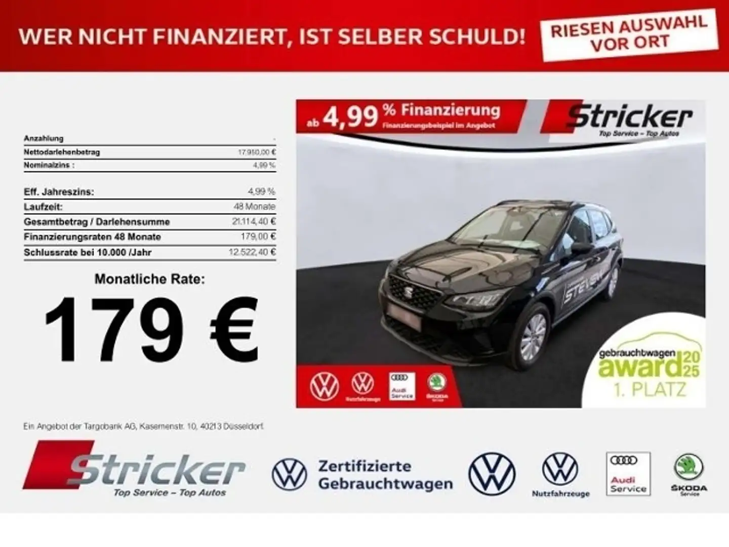 SEAT Arona Style 1.0TSI 179,-ohne Anzahlung Sitzheizung Schwarz - 1