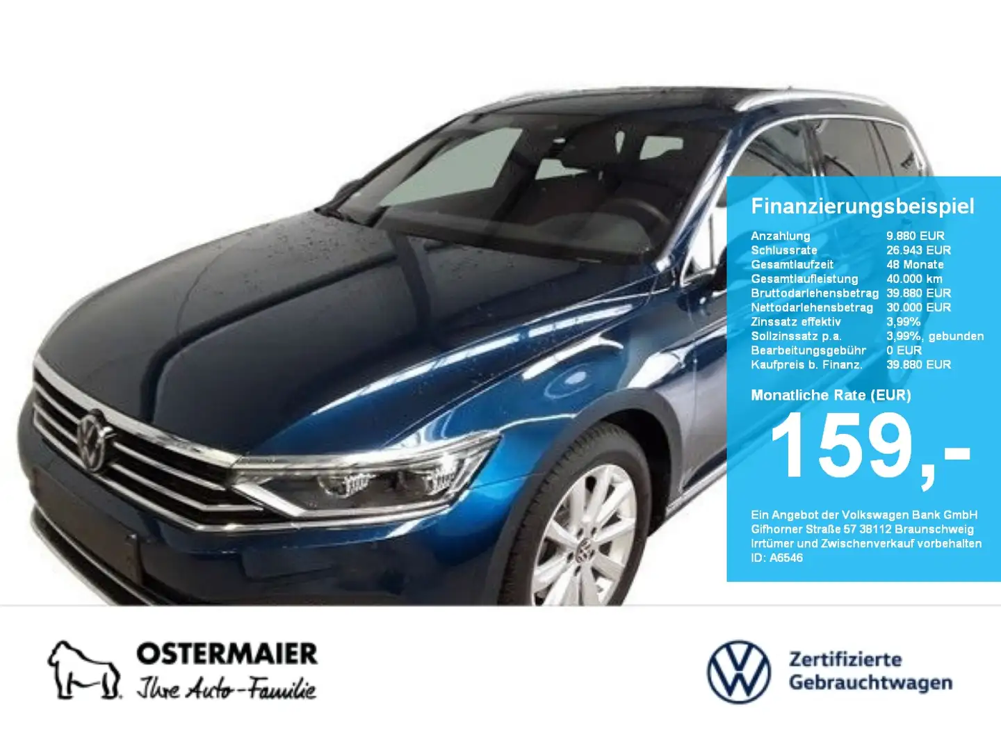 Volkswagen Passat Variant Elegance ELEGANCE 2.0TDI 200PS 4Mo 5J-G NP79T MATR Blau - 1
