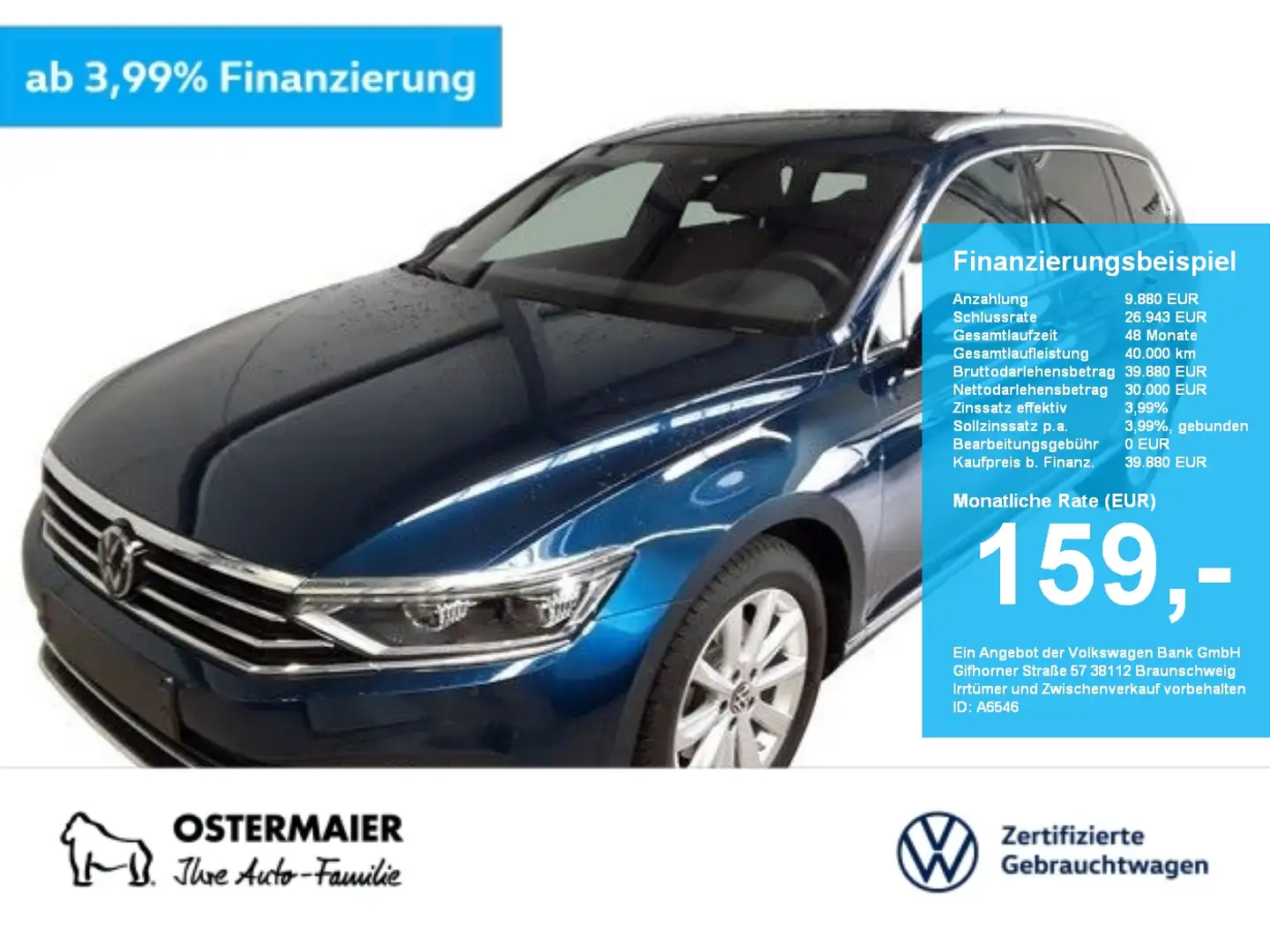Volkswagen Passat Variant Elegance ELEGANCE 2.0TDI 200PS 4Mo 5J-G NP79T MATR Blau - 1
