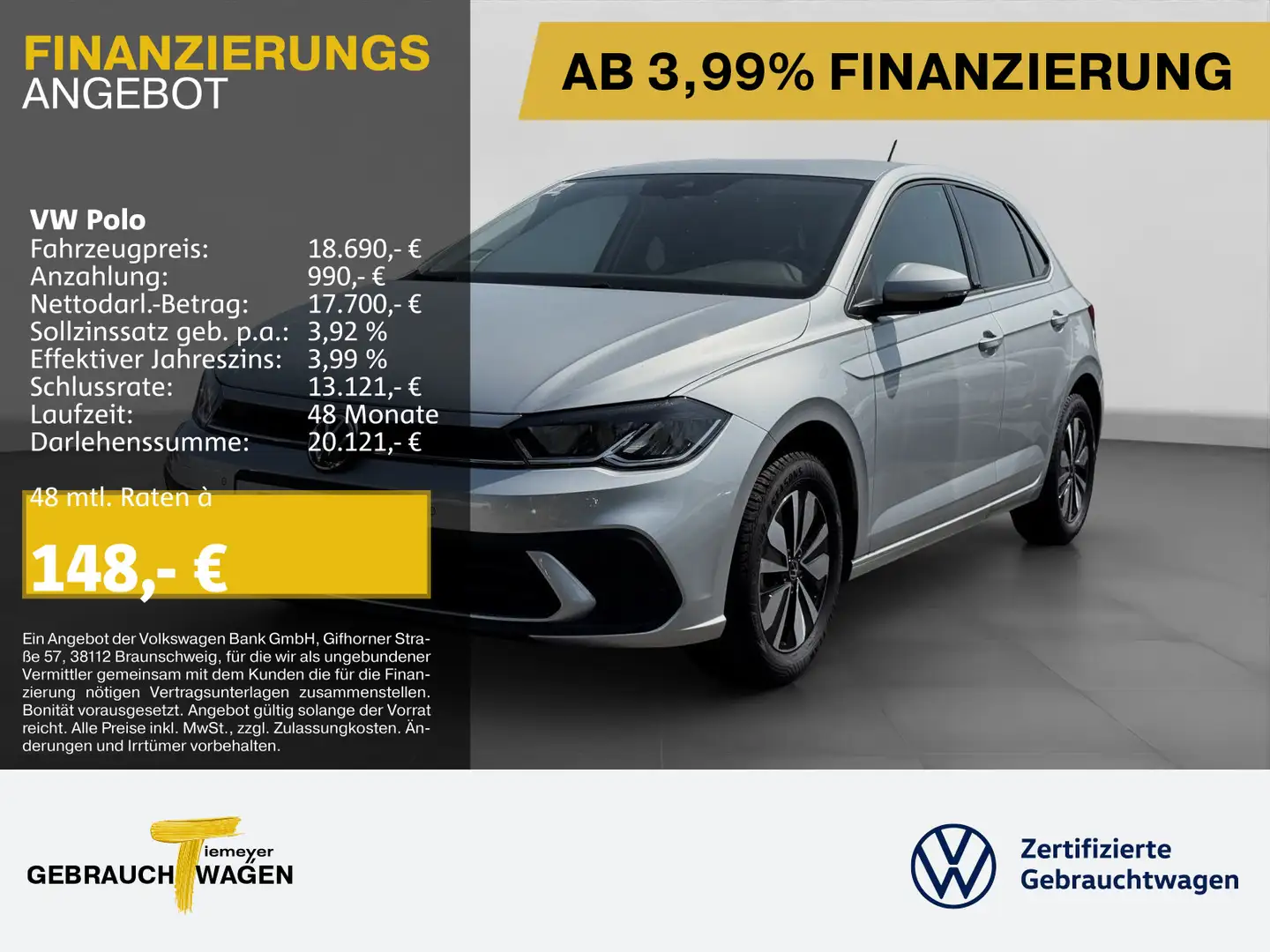 Volkswagen Polo 1.0 TSI MOVE LED NAVI VIRTUAL SITZHZ LM15 Silber - 1