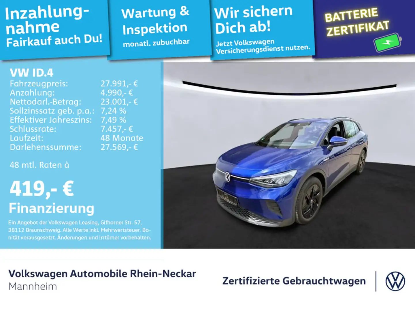 Volkswagen ID.4 Pro 150kW Navi Kamera LED uvm Blau - 1