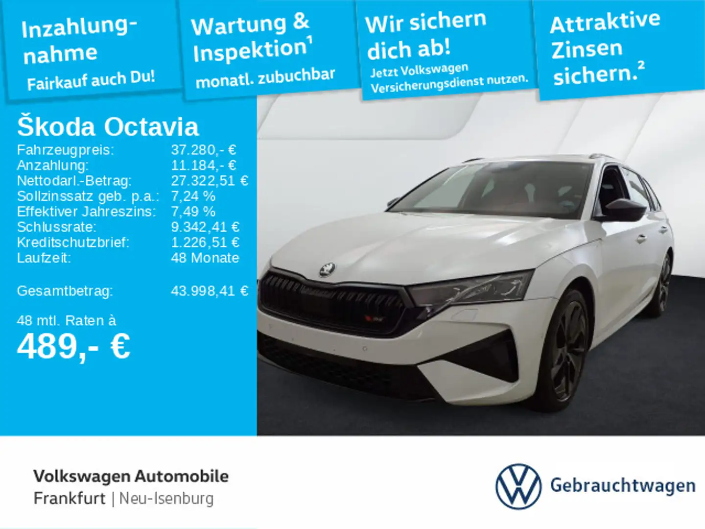 Skoda Octavia Combi 2.0 TSI DSG RS Navi LED FrontAssis Weiß - 1