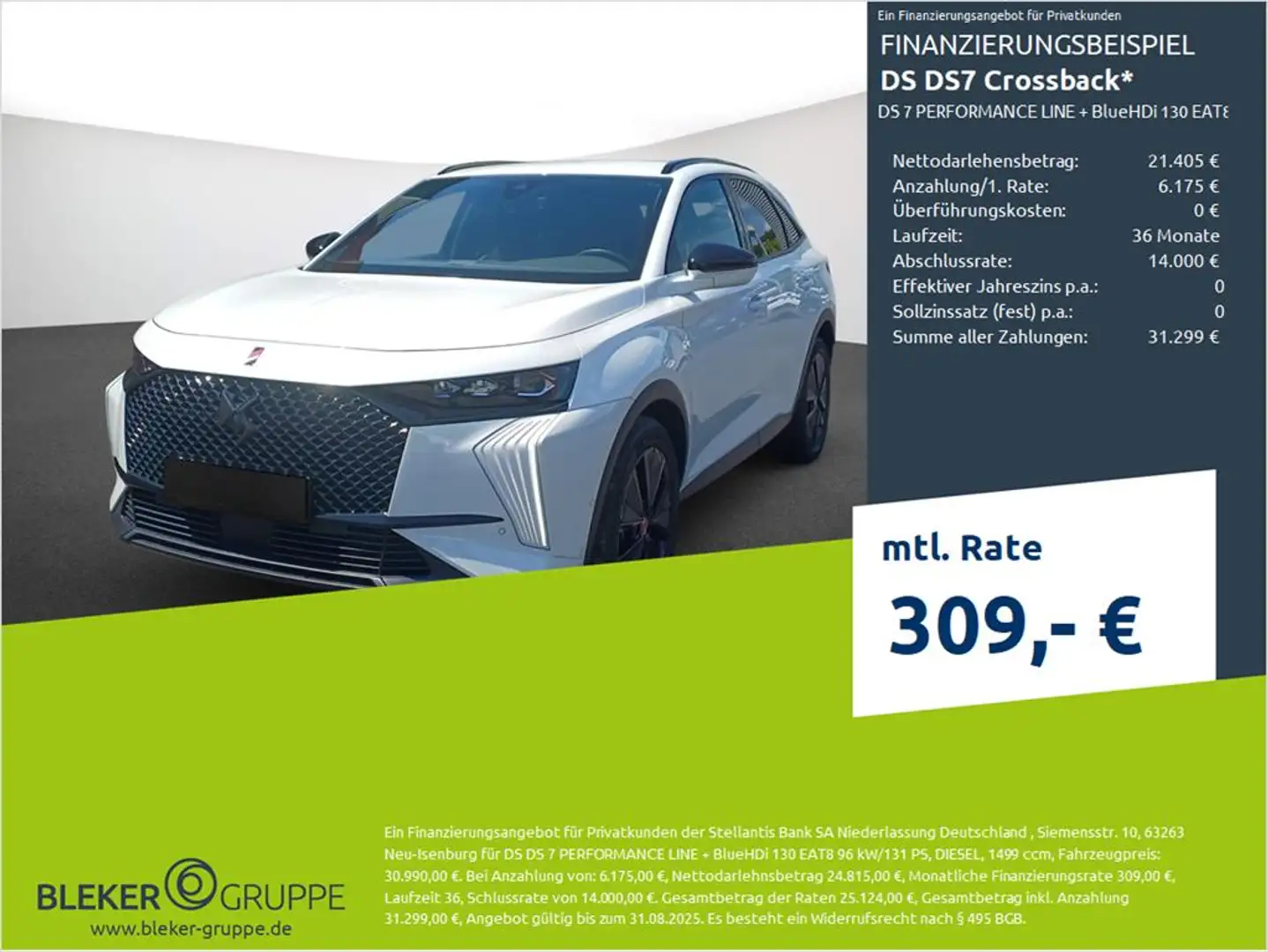 DS Automobiles DS 7 Crossback DS7 PERFORMANCE LINE + BlueHDi 130 EAT8 Weiß - 1