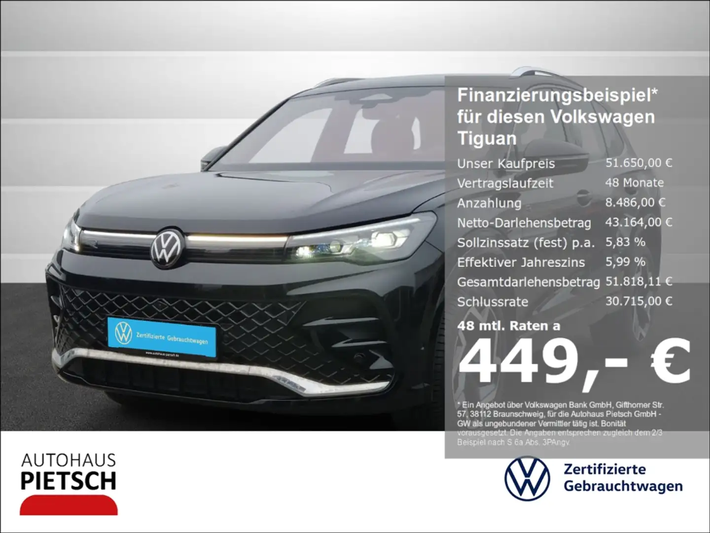 Volkswagen Tiguan 2.0 TDI R-Line 4M IQ.Light Leder Standhzg Schwarz - 1