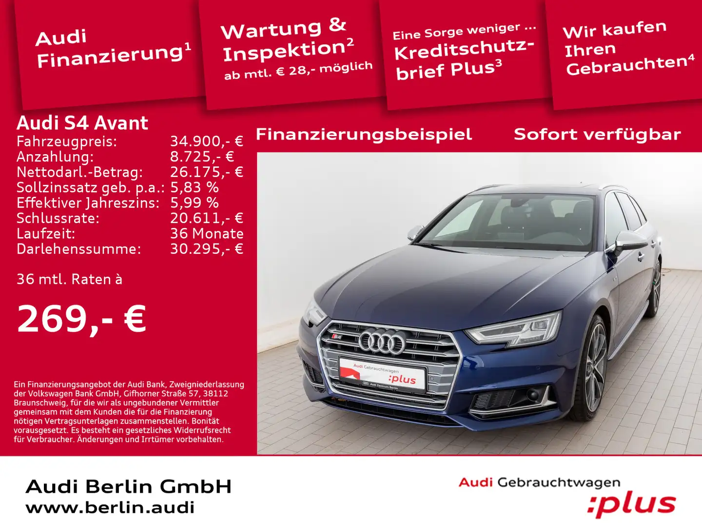 Audi S4 3.0 TFSI qu. tiptr. PDC AHK LED RFK B&O Blauw - 1