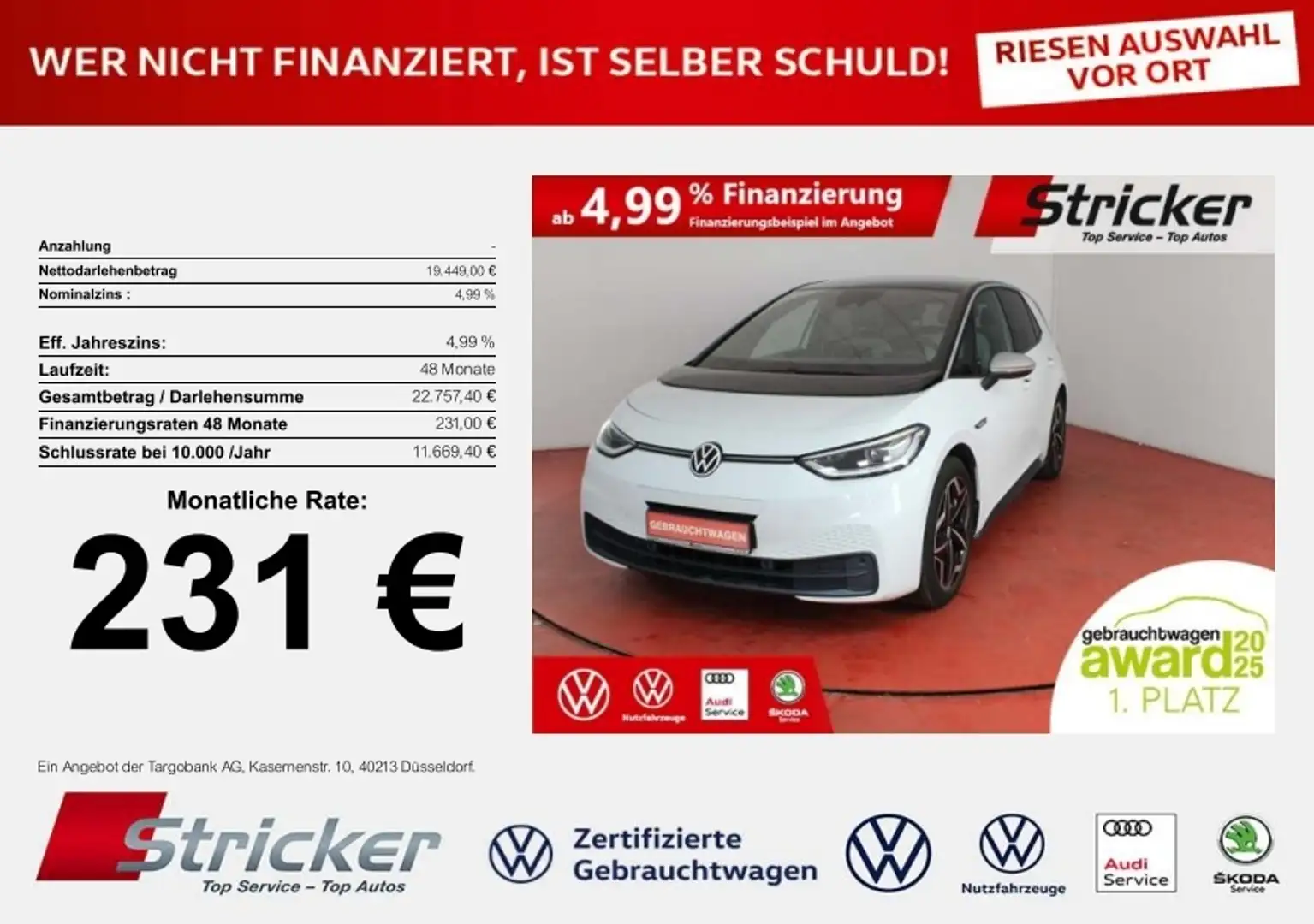 Volkswagen ID.3 1st 150/58 231,-ohne Anzahlung Navi ACC LED-Matri Weiß - 1
