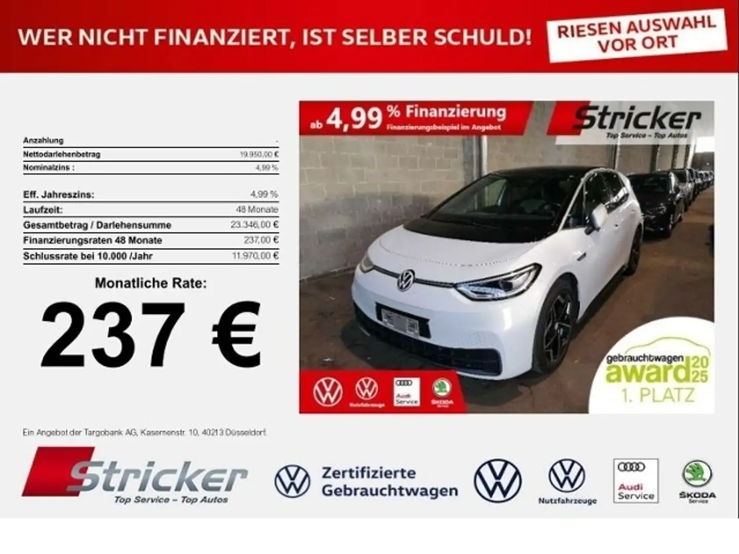 Volkswagen ID.3 1st 150/58 237,-ohne Anzahlung Navi ACC LED-Matri Weiß - 1