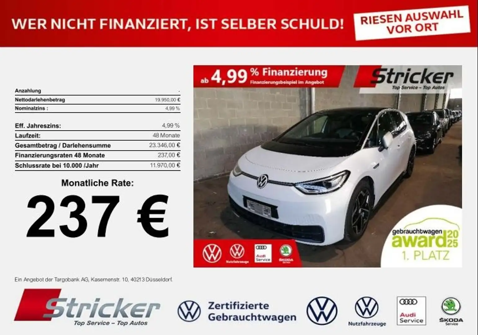 Volkswagen ID.3 1st 150/58 237,-ohne Anzahlung Navi ACC LED-Matri Weiß - 2