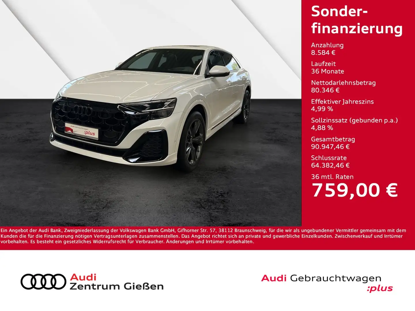 Audi Q8 50 TDI quattro S line Black B&O HuD PANO AHK MA... Weiß - 1