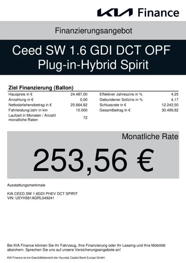 Kia Ceed / cee'd SW 1.6 GDI DCT PHEV Spirit UVP 39.789 EUR Grau - 2