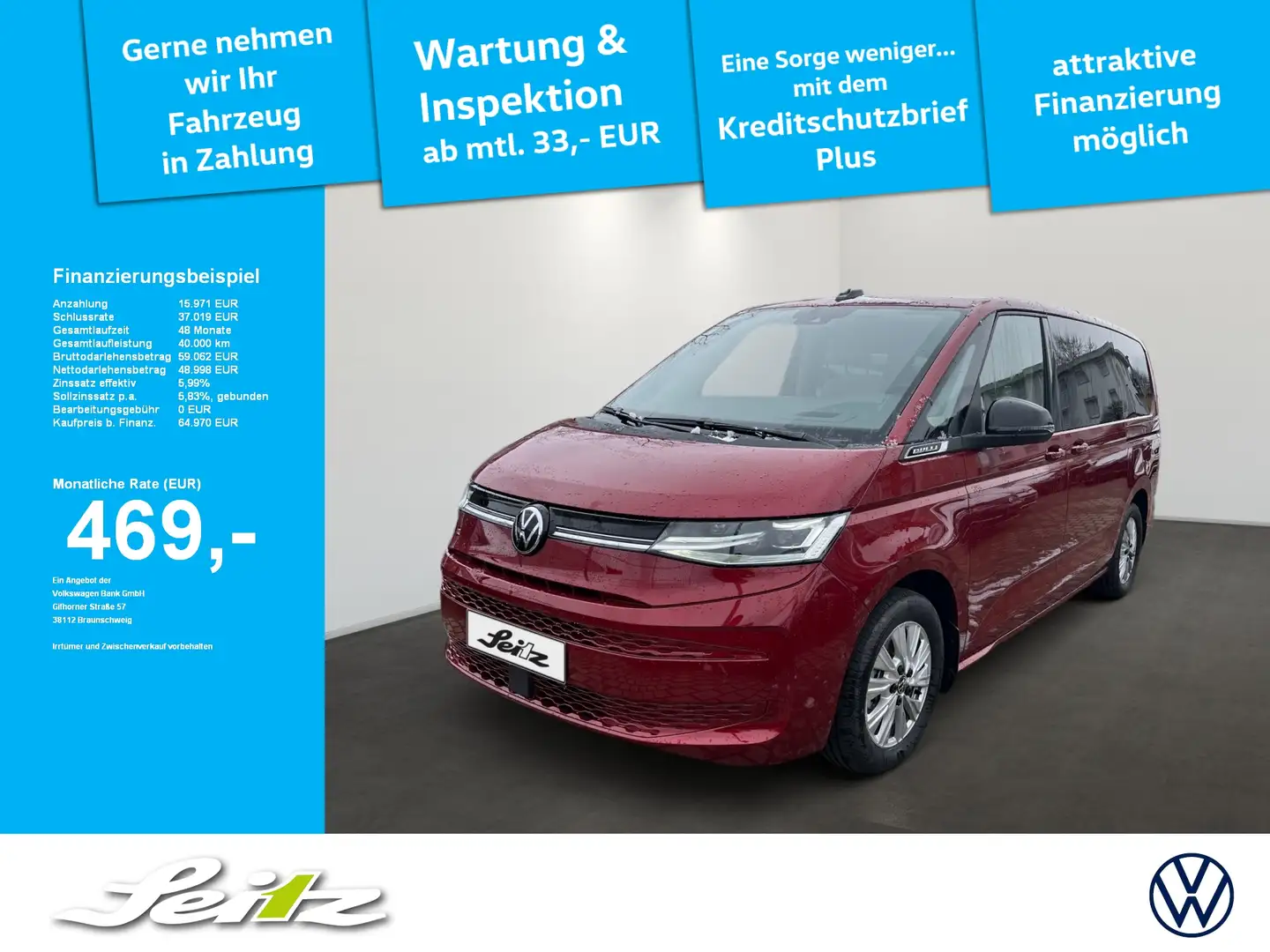 Volkswagen T7 Multivan 2.0 TSI DSG Life Vollausstattung ! . Pano. Matrix Rot - 1