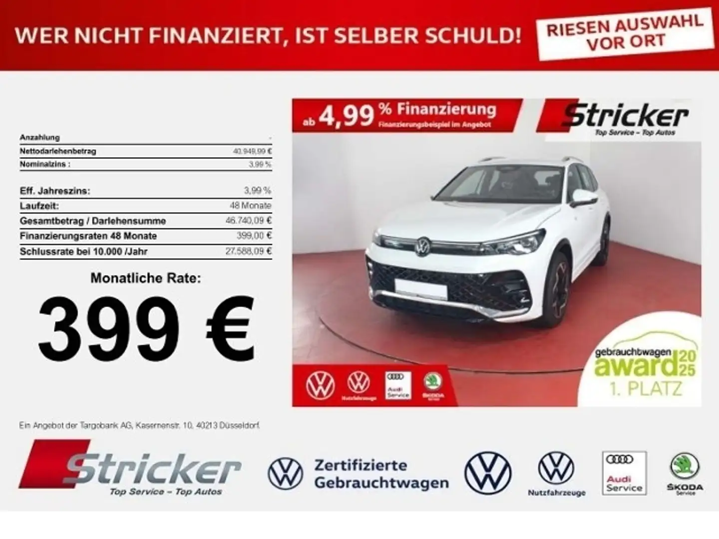 Volkswagen Tiguan R-Line 2.0TDI DSG 399,-ohne Anzahlung ACC Kamera Weiß - 1