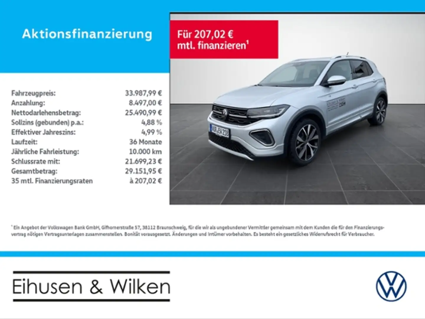 Volkswagen T-Cross 1.5+TSI+DSG+R-LINE+MATRIX+NAVI+AHK+ACC+ Silber - 1