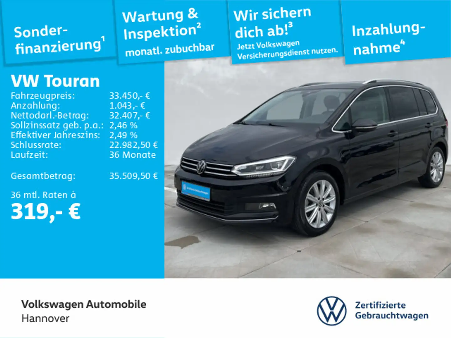 Volkswagen Touran 2.0 TDI DSG Highline AHK LED DigCockpit N Schwarz - 1