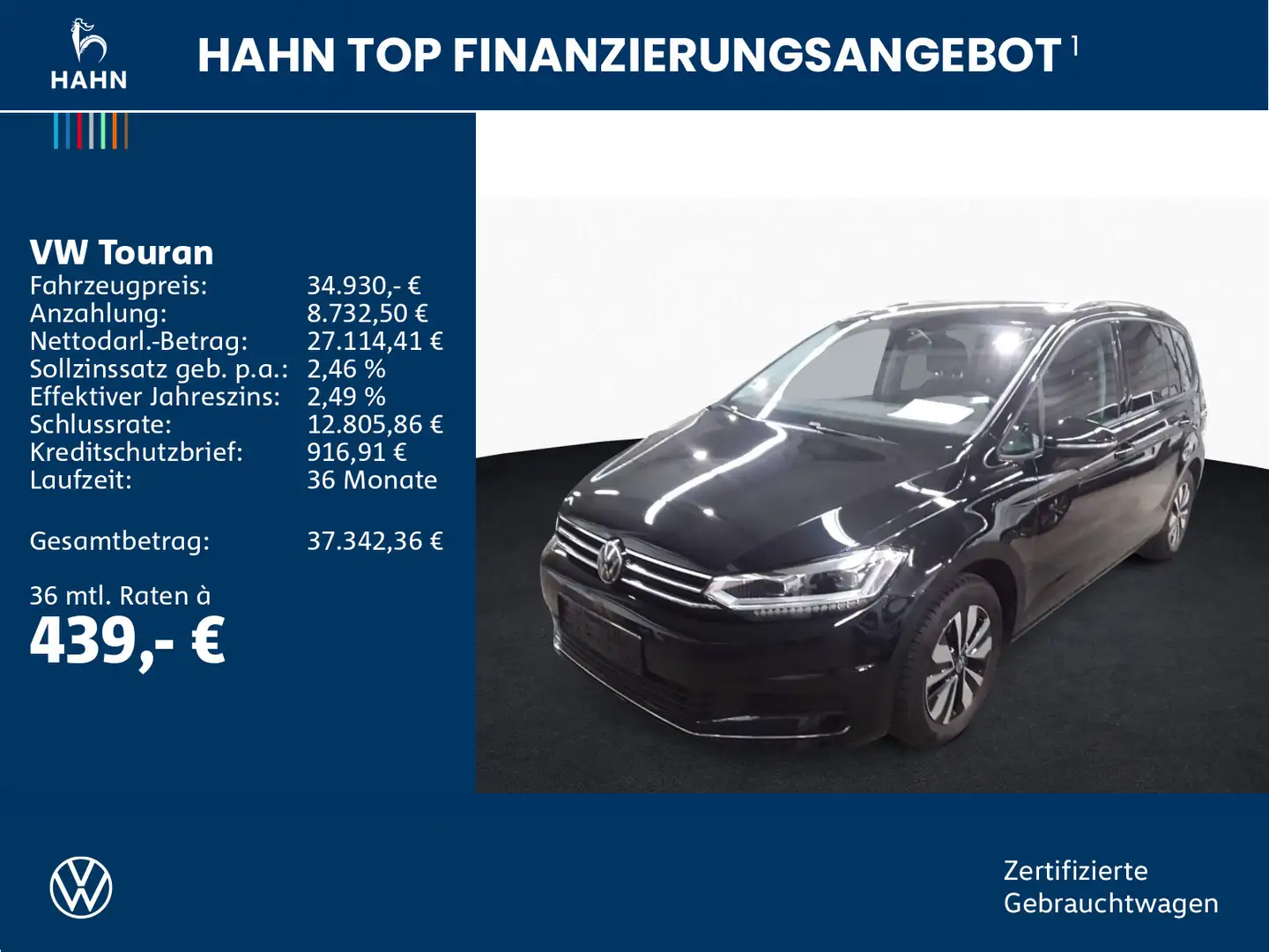 Volkswagen Touran 1.5TSI DSG Goal 7-Sitze AHK LED Navi PDC Schwarz - 2