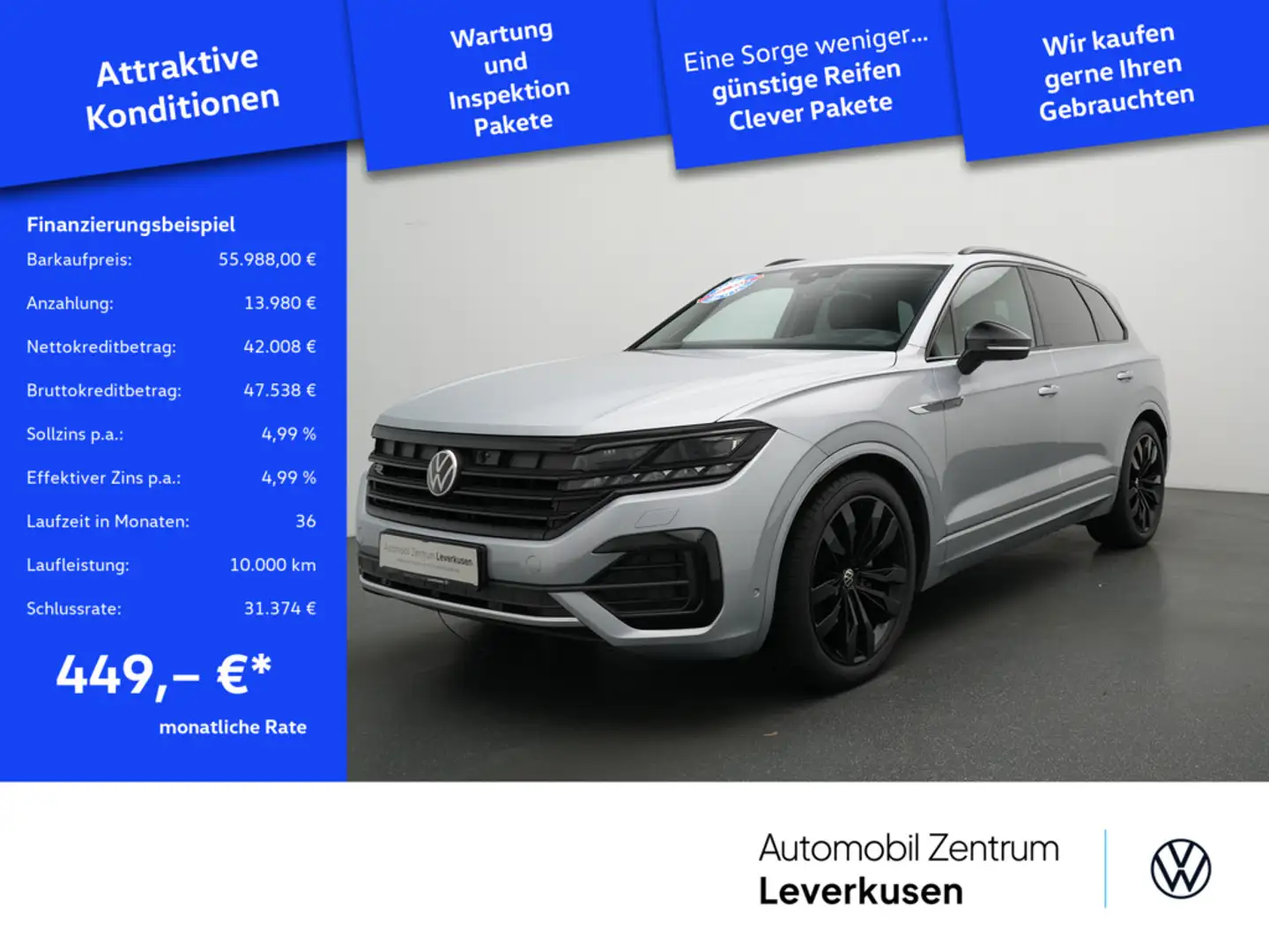 Volkswagen Touareg V6 R-Line STANDHZ PANO LUFT AHK LEDER Silber - 1