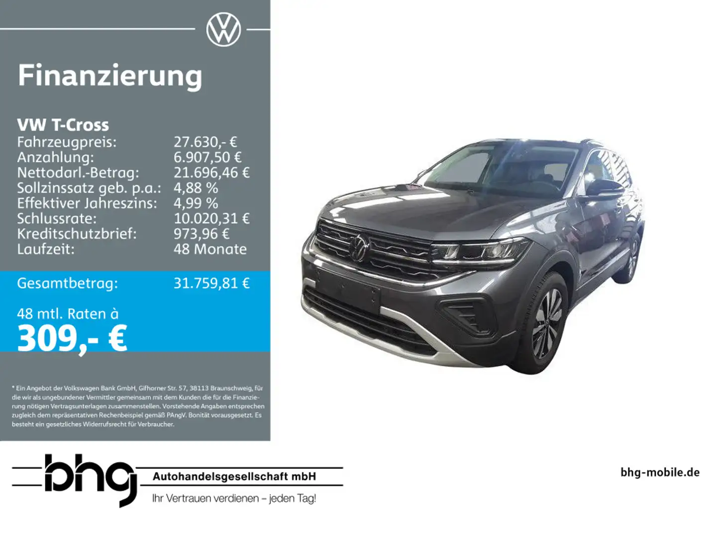 Volkswagen T-Cross 1.5 TSI ACT OPF DSG Life Grau - 1