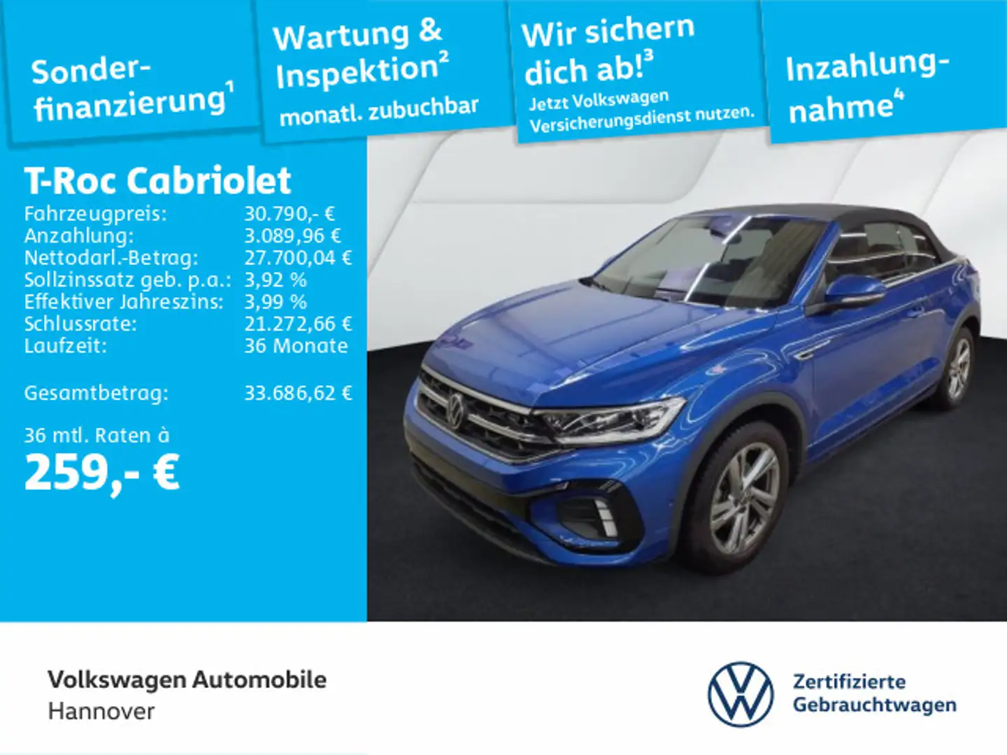 Volkswagen T-Roc 1.5 TSI DSG R-Line Navi AHK LED Blau - 1