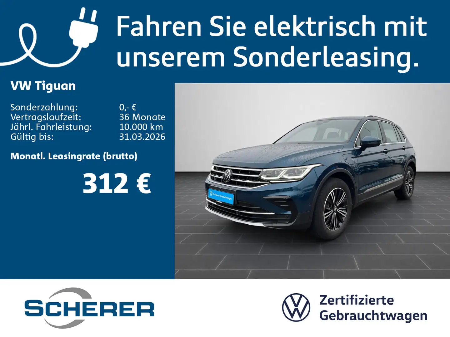 Volkswagen Tiguan Elegance 1.4 eHybrid DSG IQ.LIGHT NAVI 36 Bleu - 1