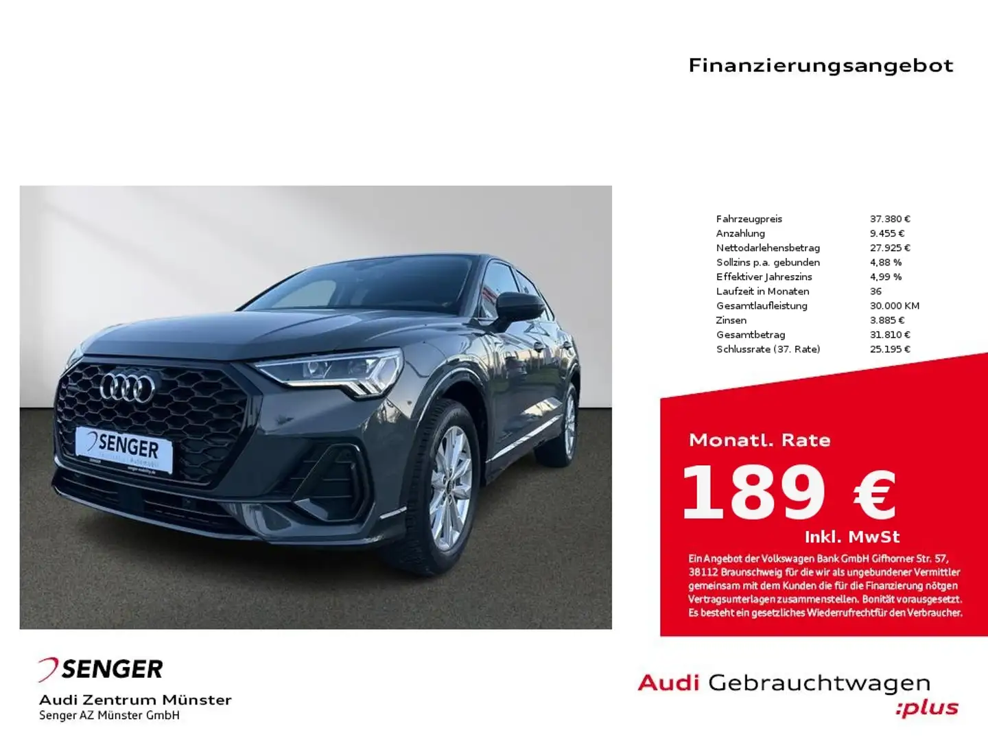 Audi Q3 Sportback 40 TFSI quattro S tronic MMIplus Grau - 1