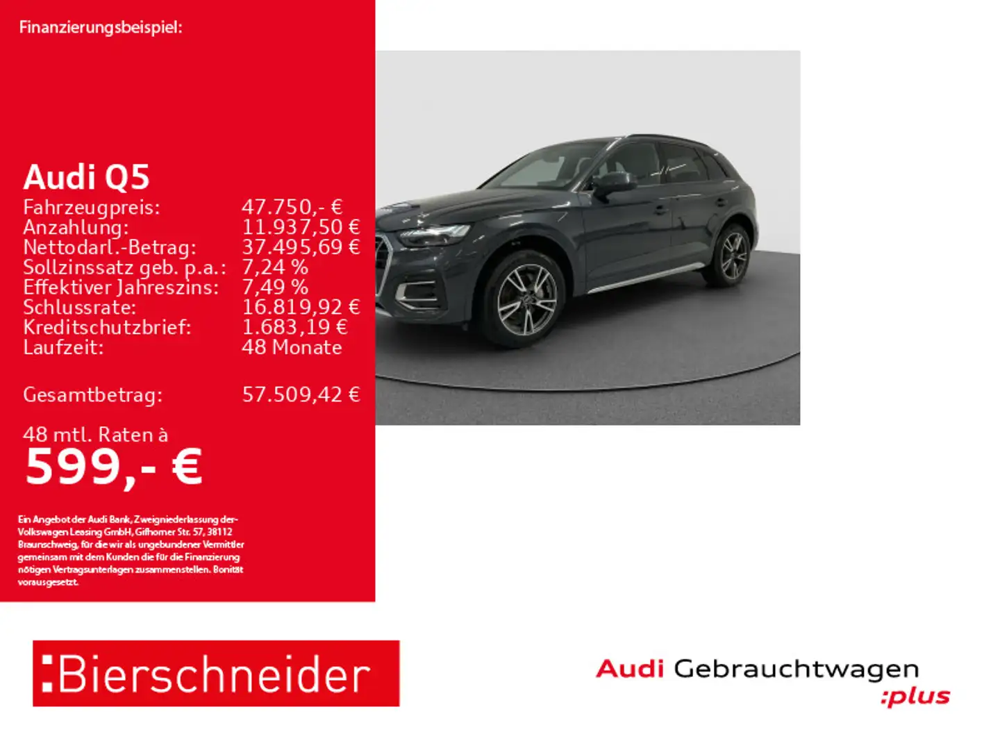 Audi Q5 45 TFSI qu S-Line AHK PANO MATRIX RAUTE 360 Grau - 1
