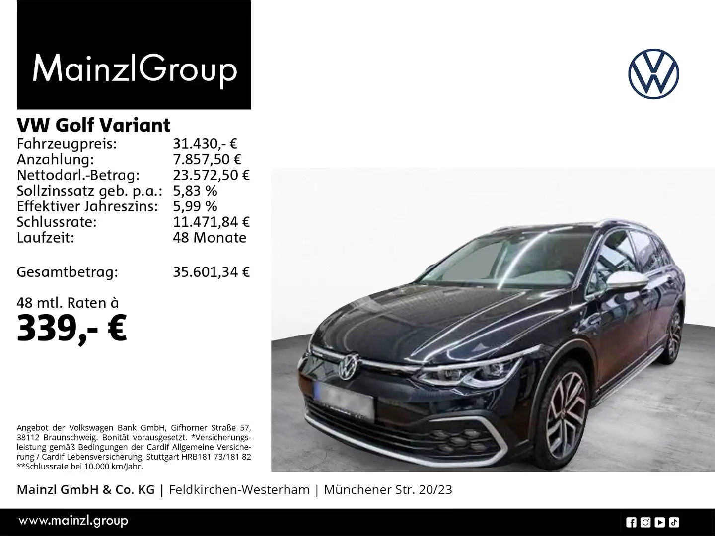 Volkswagen Golf Variant Alltrack 2.0 TDI 4M DSG AHK Kamera Schwarz - 1
