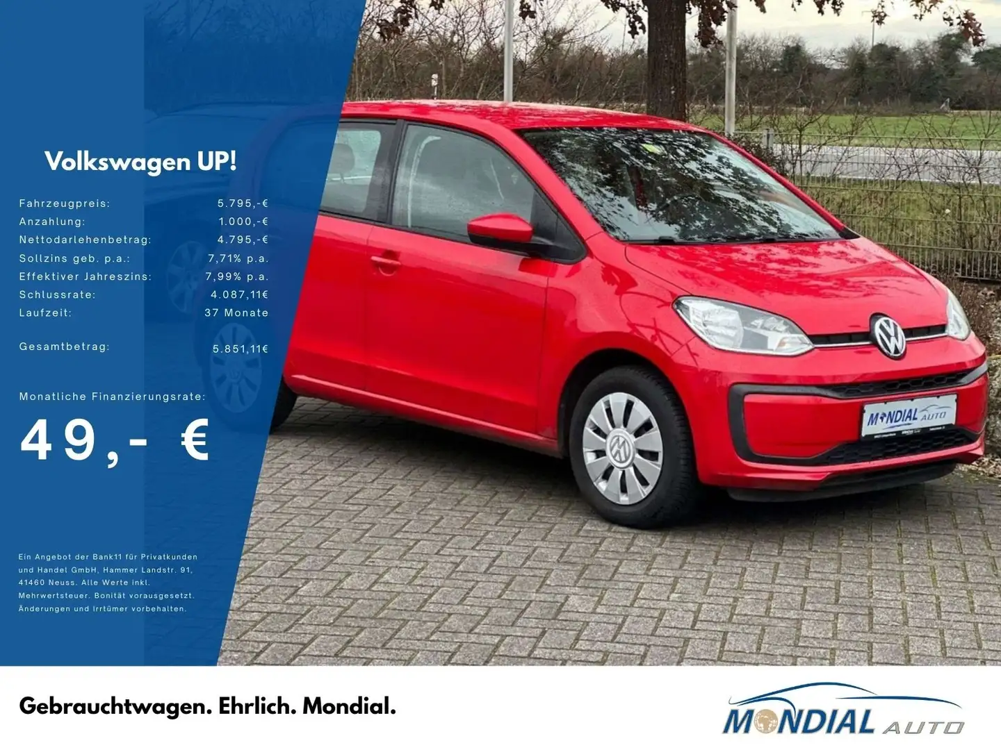 Volkswagen up! 1.0 / Klima / 1-Hand / Scheckheft Rot - 1