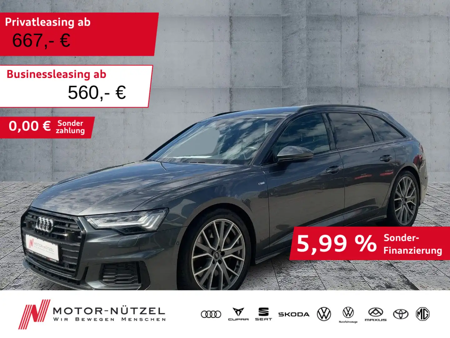 Audi A6 55 TFSI QU 2xS-LINE MATRIX+NAV+B&O+360° Grijs - 1