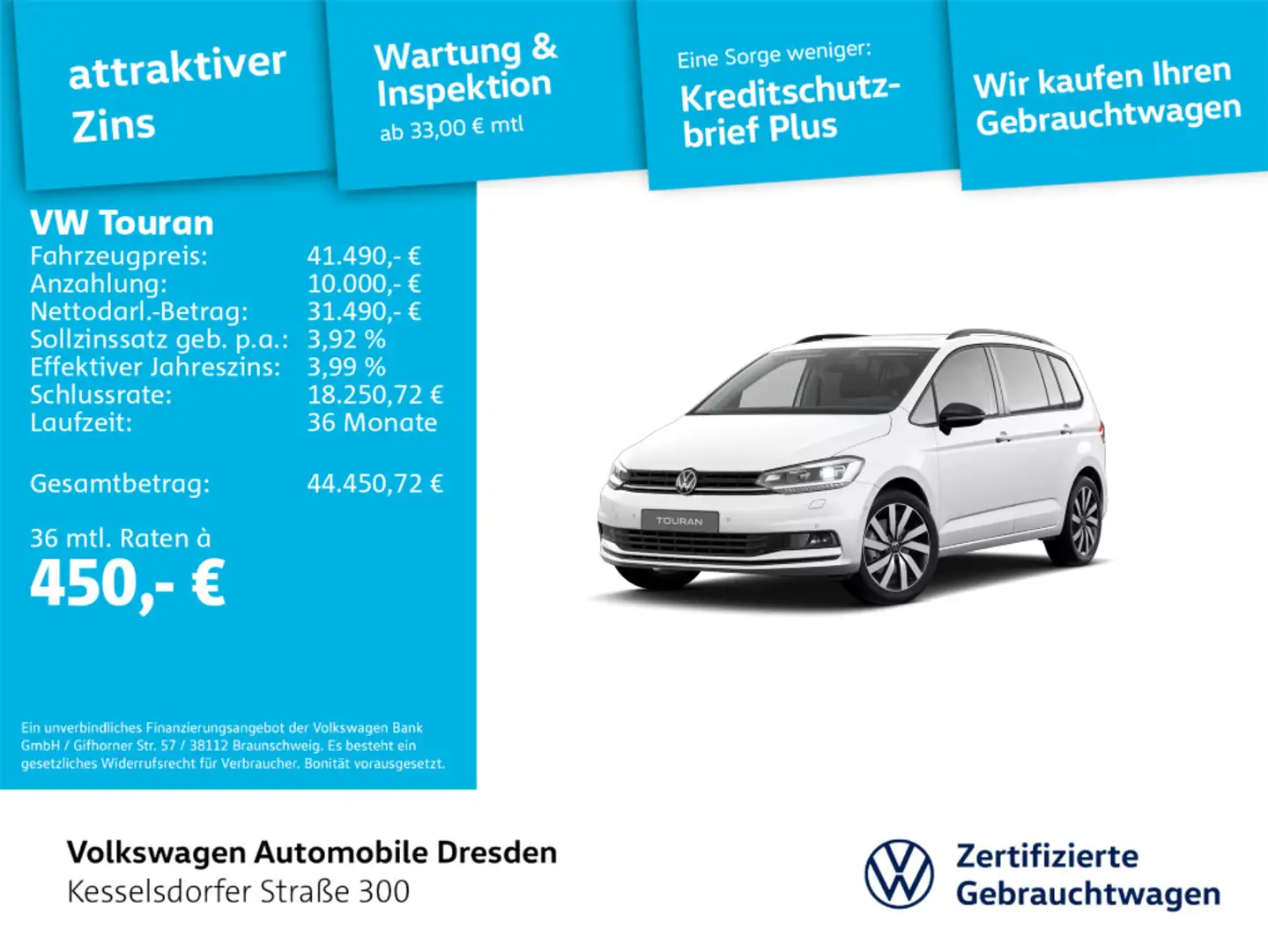 Volkswagen Touran 1.5 TSI DSG Highline AHZV ACC LED Navi Weiß - 1