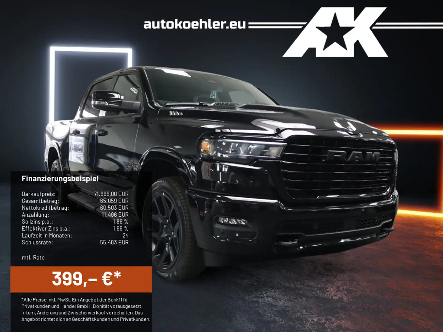 Dodge RAM 1500 Laramie Night 399 EUR Rate ab 1,99 % MWST-Anzahlung Black - 1