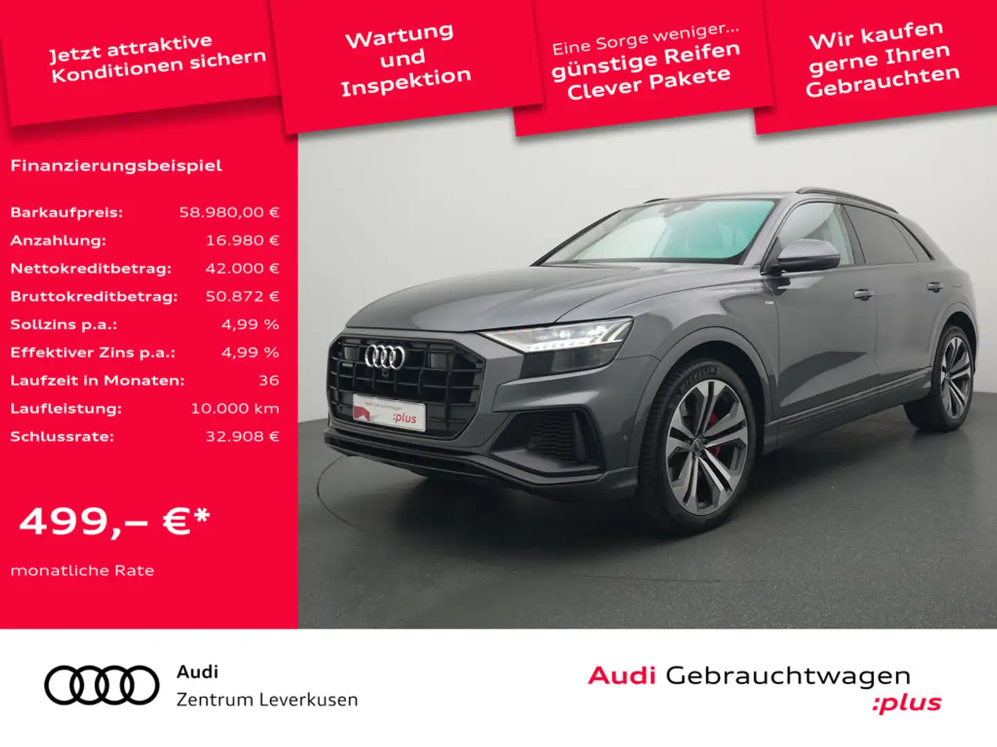 Audi Q8 55 e S line ACC PANO LEDER LUFT B&O AHK Grau - 1