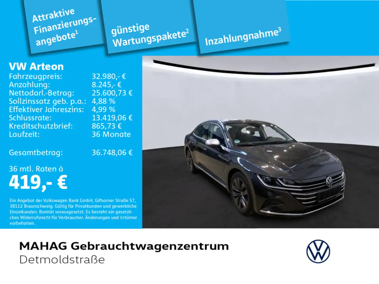 Volkswagen Arteon 2.0 TDI ELEGANCE Navi LED AHK Kamera DSG Grau - 1