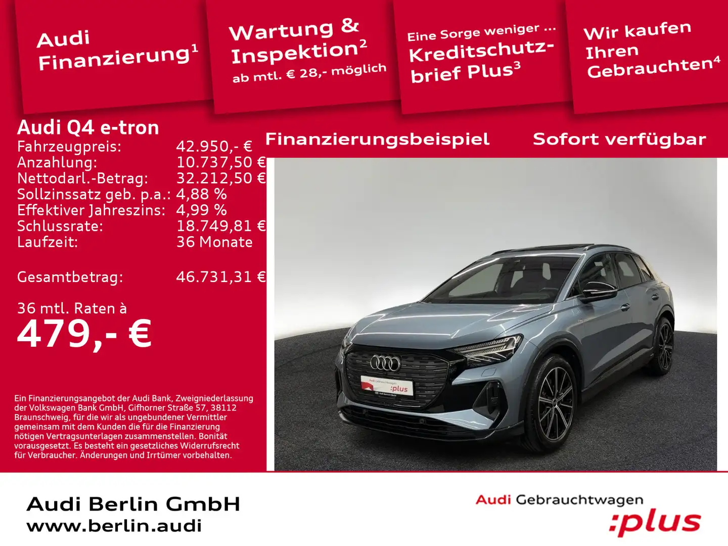 Audi Q4 e-tron Q4 50 e-tron qu. AHK HUD PANO MATRIX NAVI RFK Blau - 1