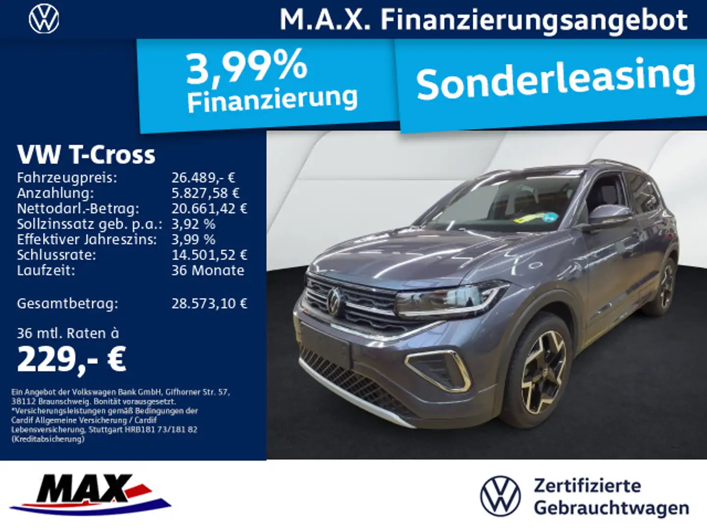 Volkswagen T-Cross 1.5 TSI DSG R LINE IQ.LIGHT+AHK+NAVI+ACC Grau - 1