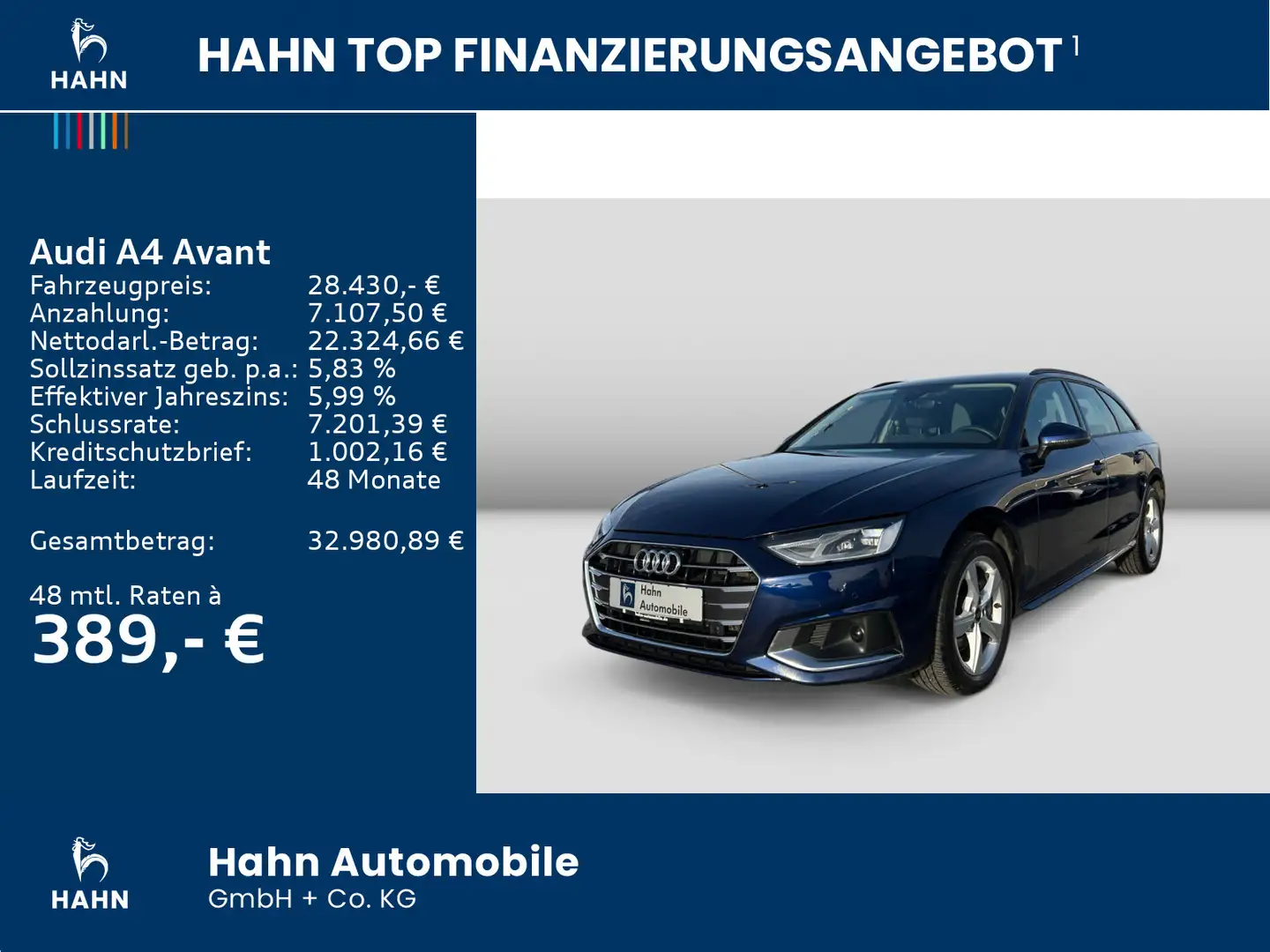Audi A4 40TDI S-trc advanced ACC Spurh Sitzh PD Blau - 2