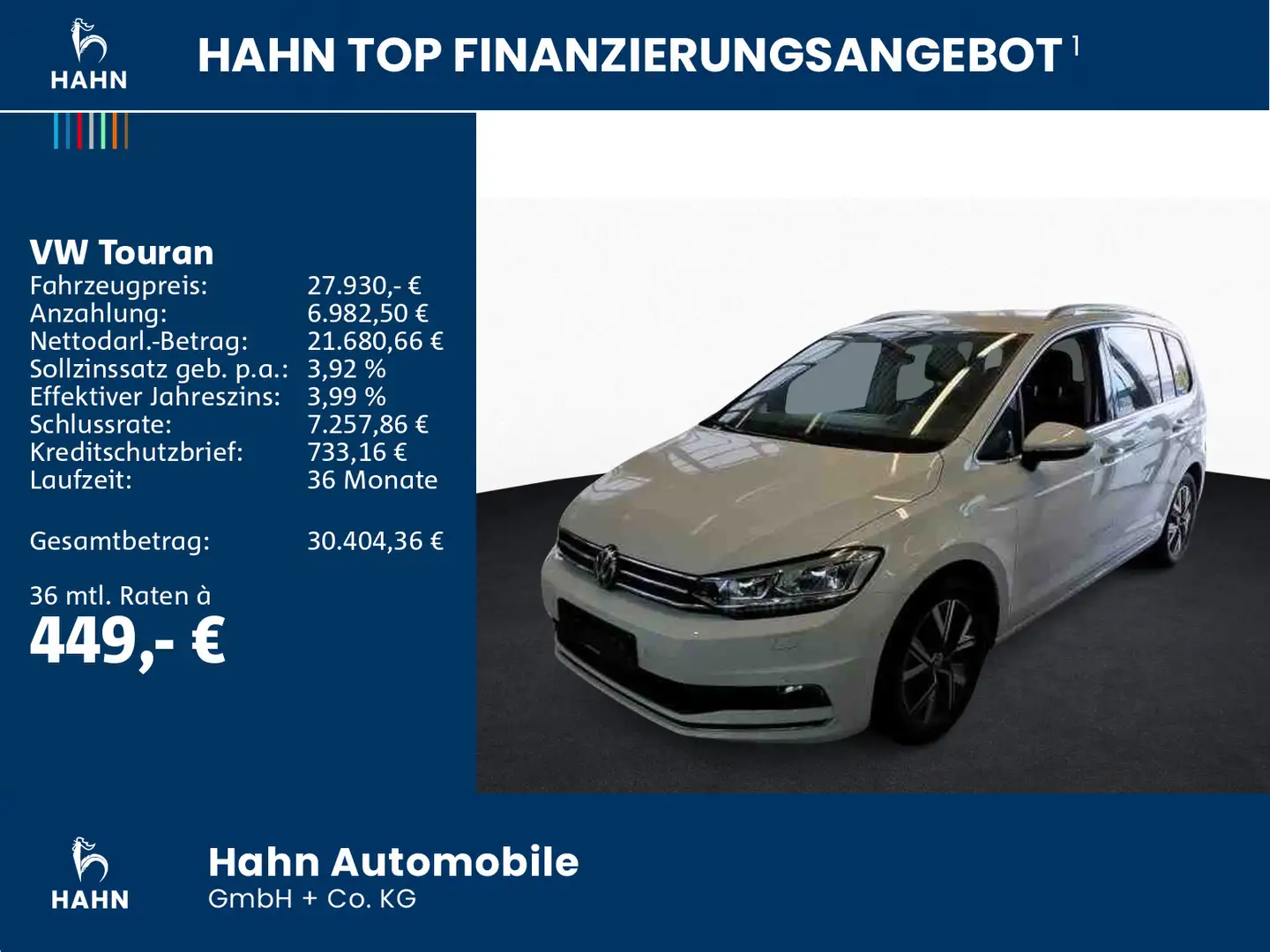 Volkswagen Touran 1.5 TSI DSG Highline 7 Sitzer AHK CAM LED Weiß - 2
