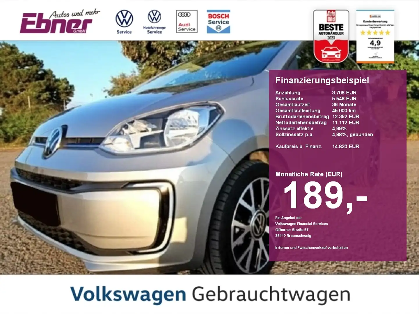 Volkswagen up! e-UP! STYLE PLUS CCS+KAMERA+GRA+SITZHZG+AC-AUTOM+1 Schwarz - 1