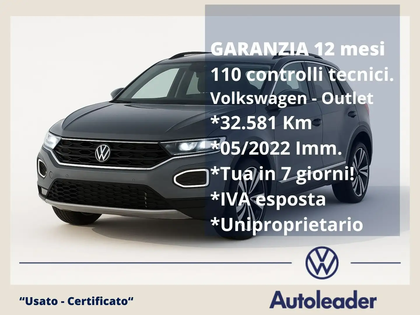 Volkswagen T-Roc 1.0 TSI Style BMT SOLO 32mila km Grigio - 1