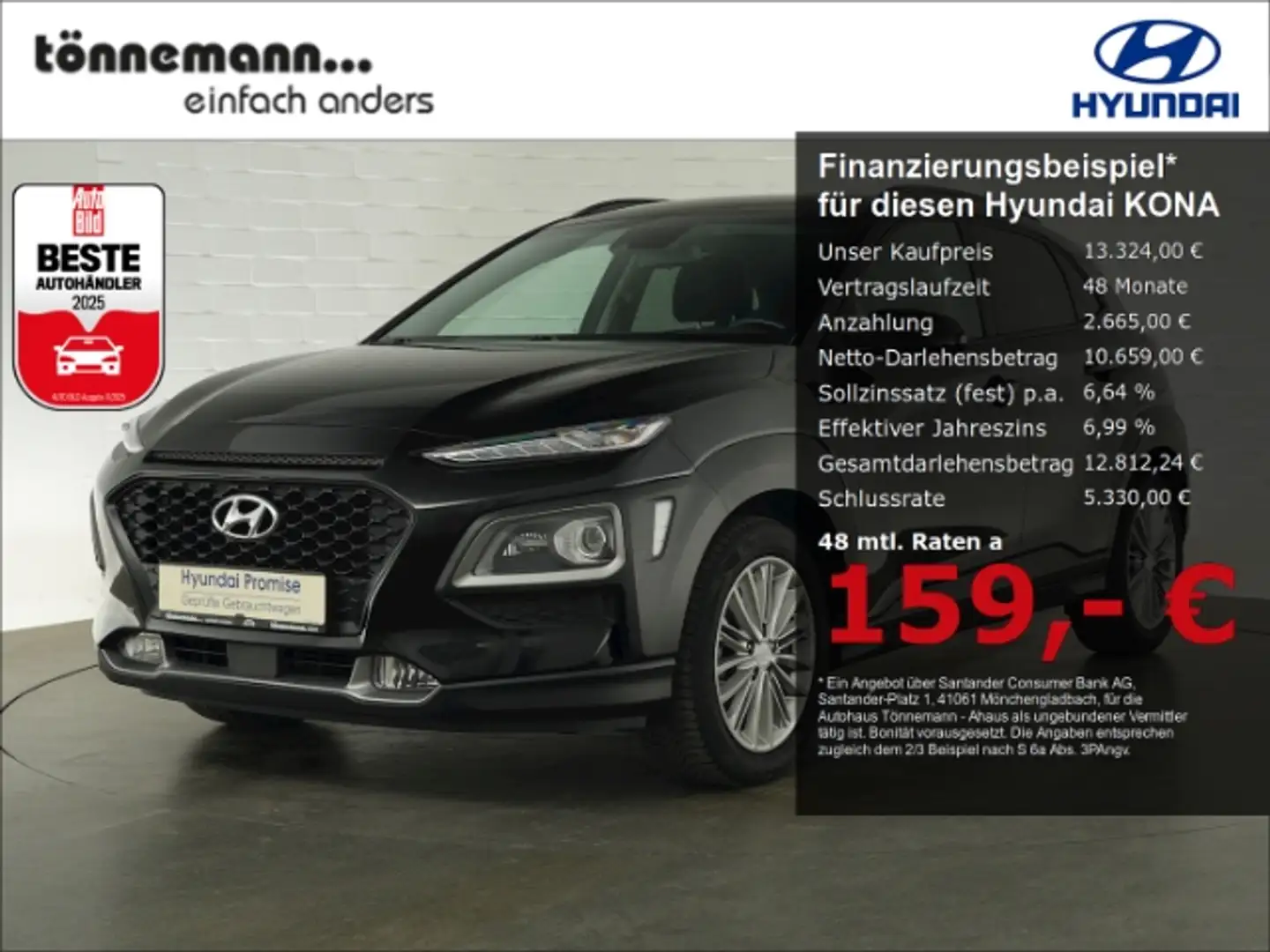 Hyundai KONA T-GDi TREND+VOLL-LED+NAVI+RÜCKFAHRKAMERA+NEBELSCHE Noir - 1