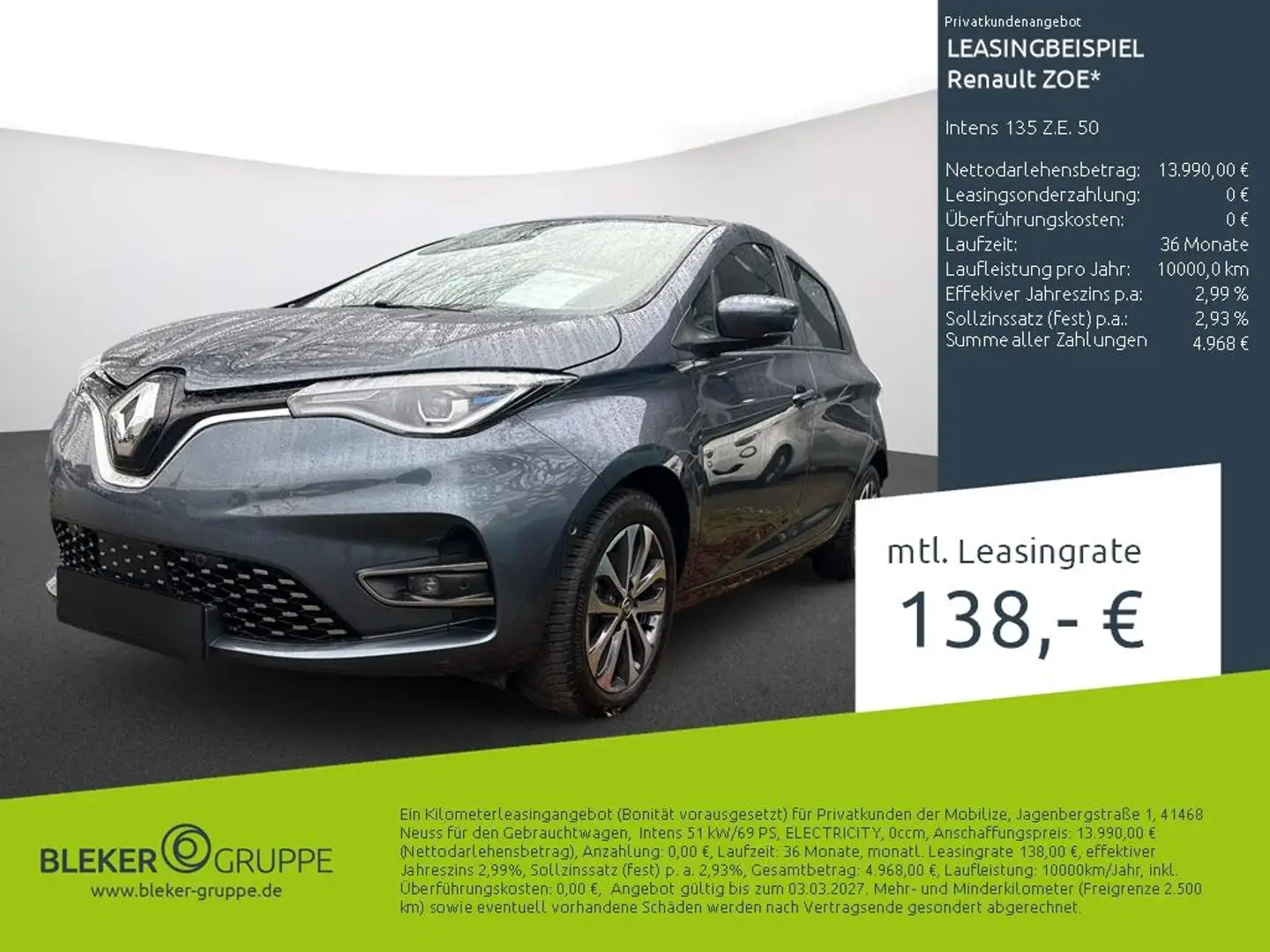 Renault ZOE Intens 135 Z.E. 50 Gris - 2